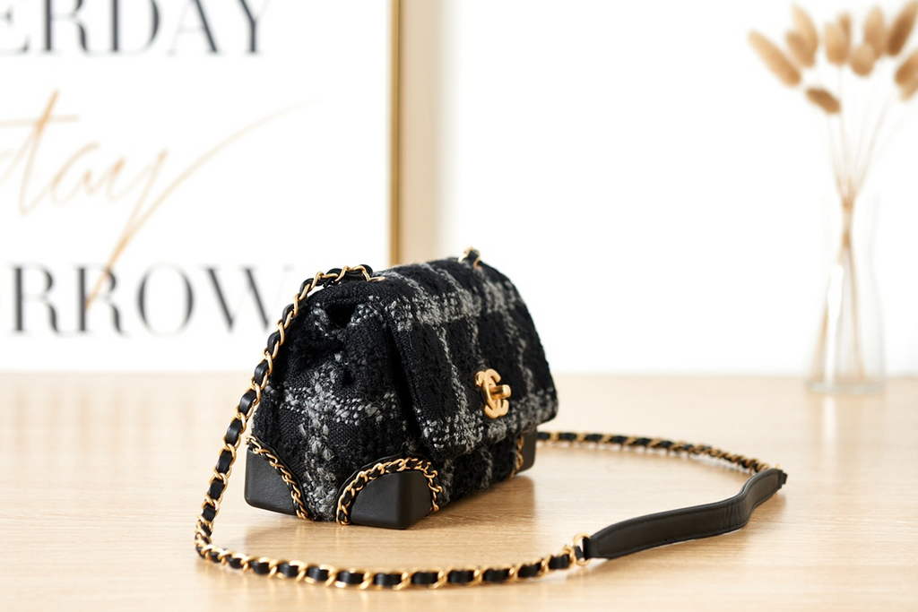 Chanel AS3572 Mini Flap Bag Wool tweed calfskin Black