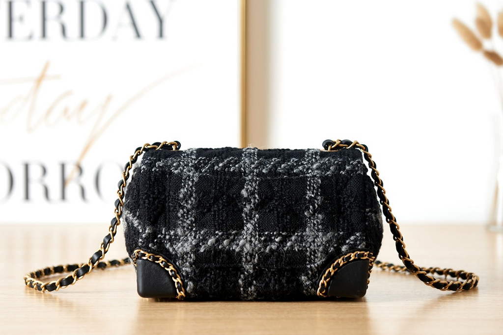 Chanel AS3572 Mini Flap Bag Wool tweed calfskin Black