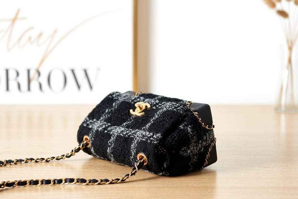 Chanel AS3572 Mini Flap Bag Wool tweed calfskin Black