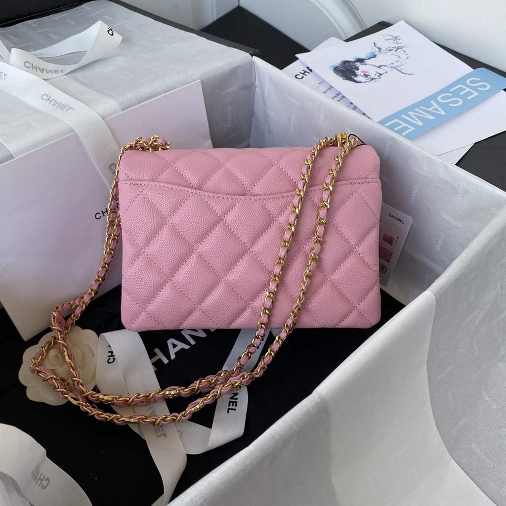 Chanel AS3580 Mini Flap Bag Grained Calfskin Gold Pink