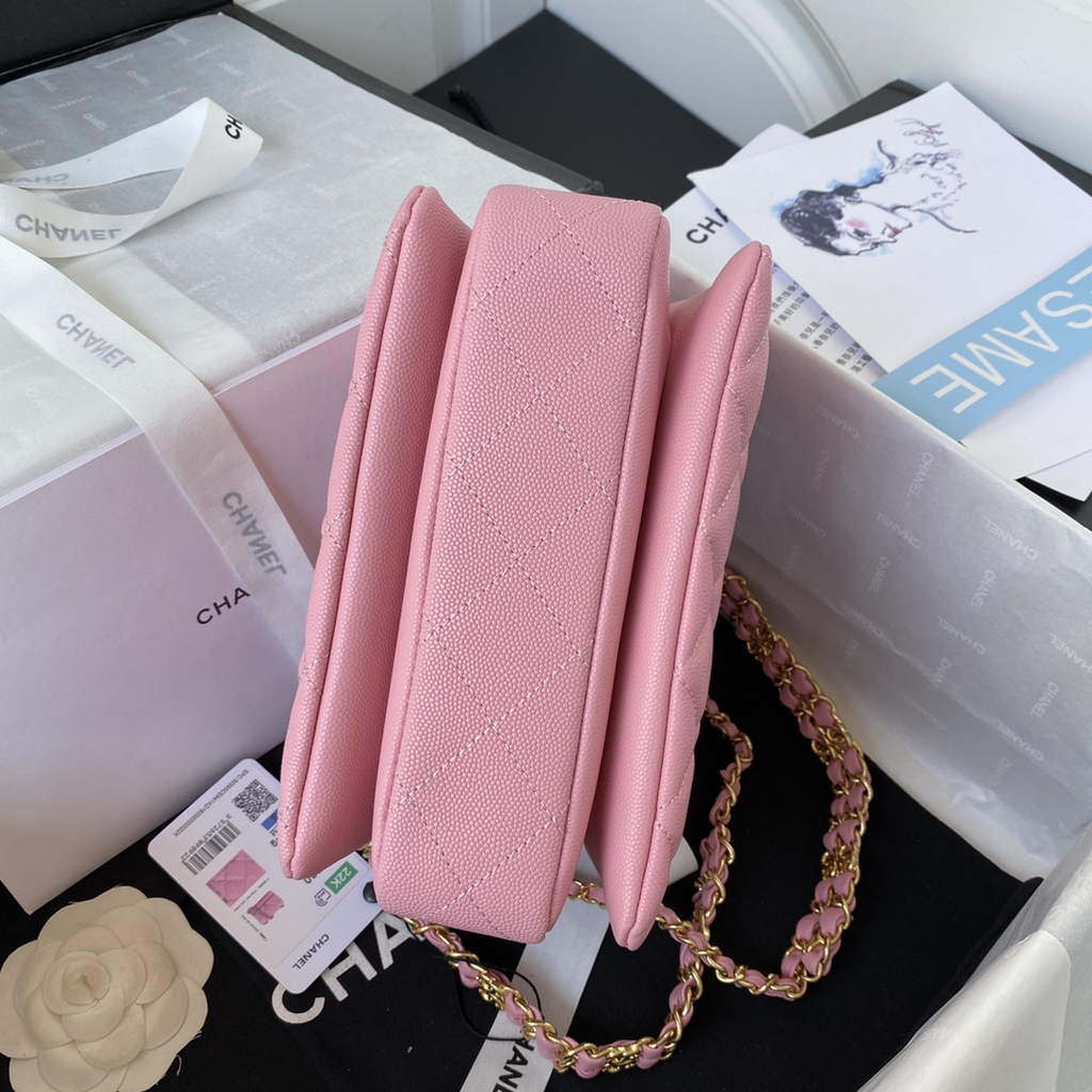 Chanel AS3580 Mini Flap Bag Grained Calfskin Gold Pink