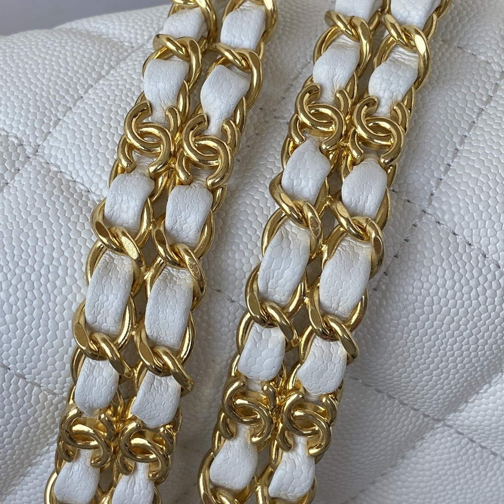Chanel AS3580 Mini Flap Bag Grained Calfskin Gold White