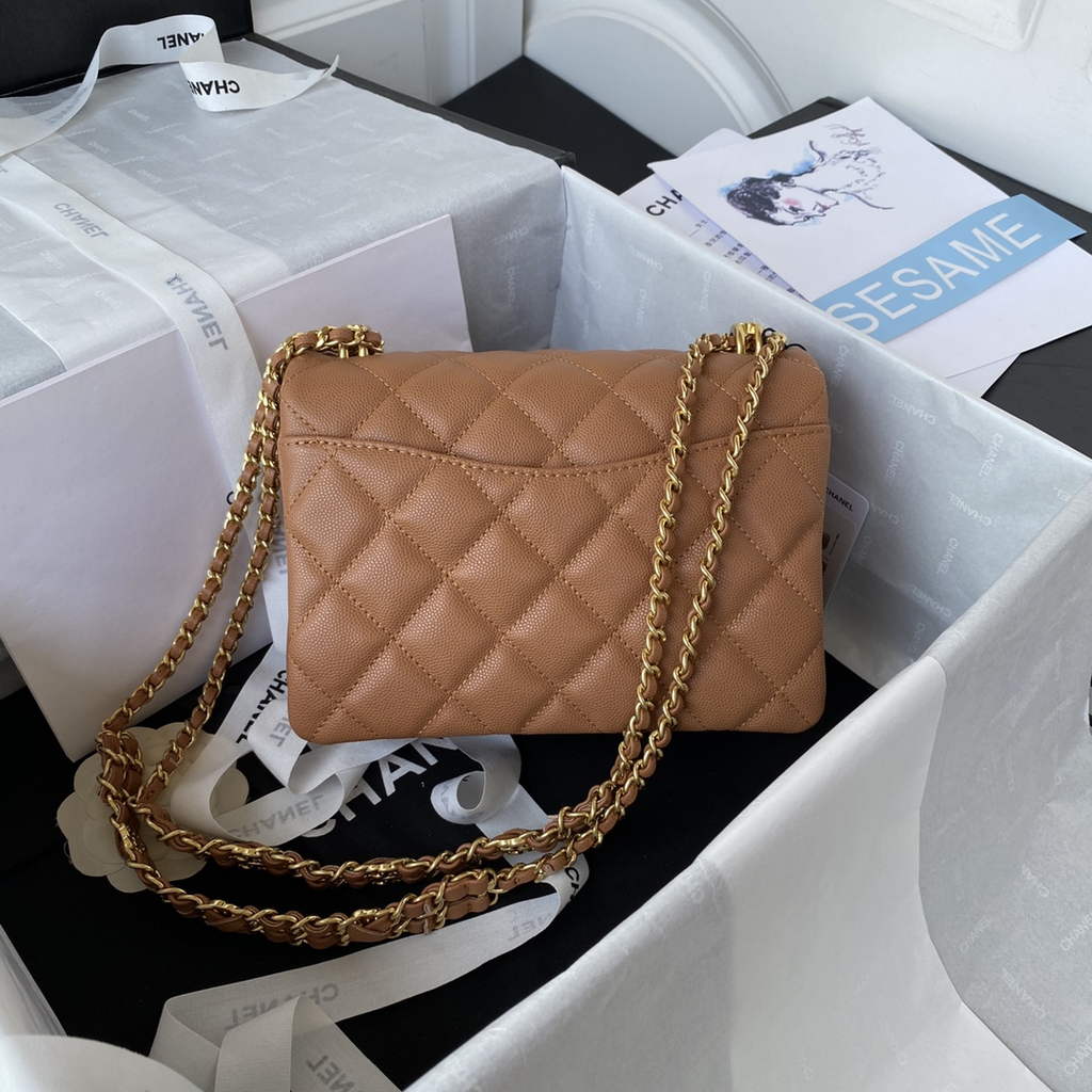Chanel AS3580 Mini Flap Bag Grained Calfskin Gold Brown