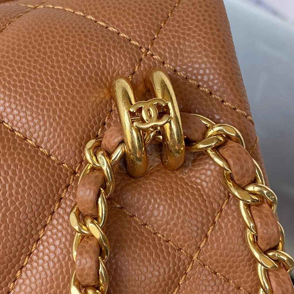 Chanel AS3580 Mini Flap Bag Grained Calfskin Gold Brown