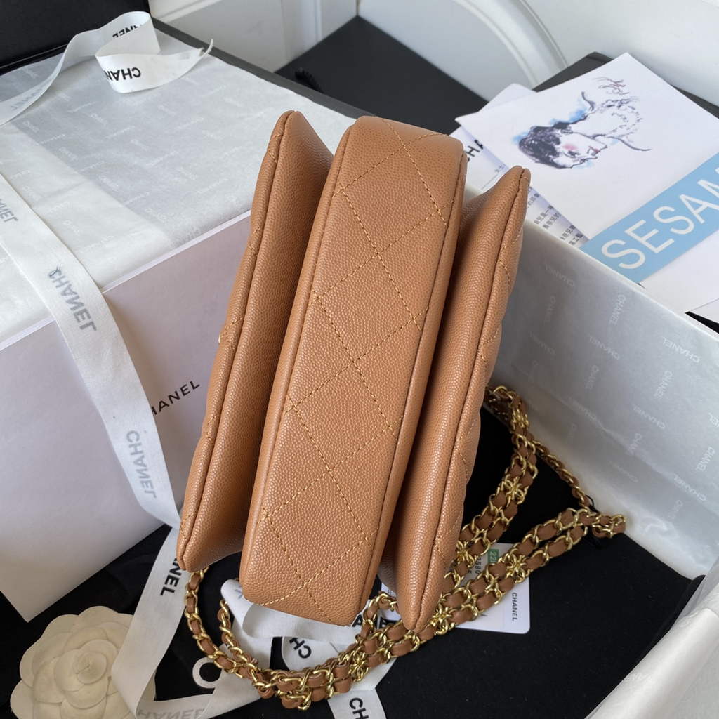 Chanel AS3580 Mini Flap Bag Grained Calfskin Gold Brown