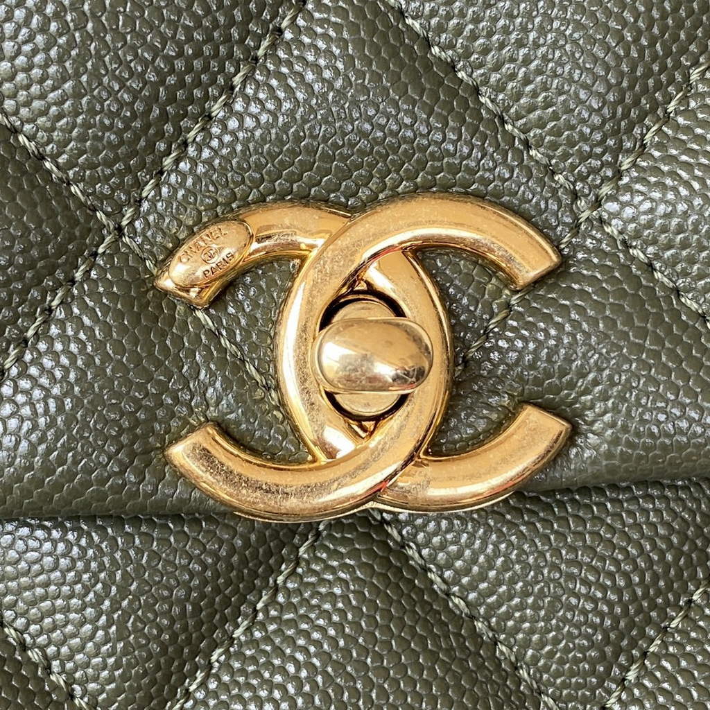 Chanel AS3580 Mini Flap Bag Grained Calfskin Gold Green
