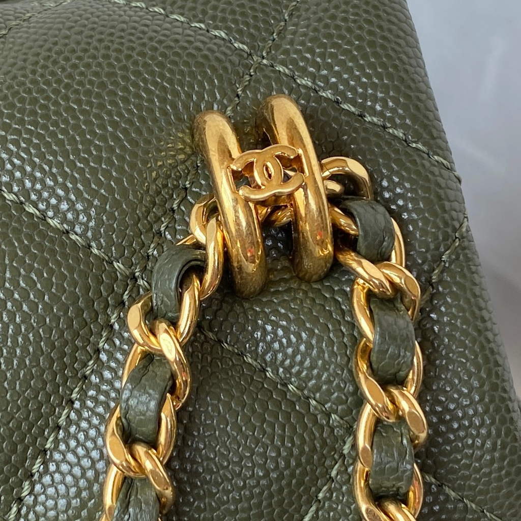 Chanel AS3580 Mini Flap Bag Grained Calfskin Gold Green