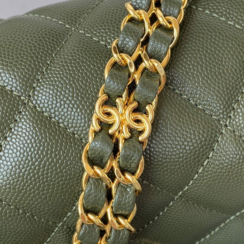 Chanel AS3580 Mini Flap Bag Grained Calfskin Gold Green