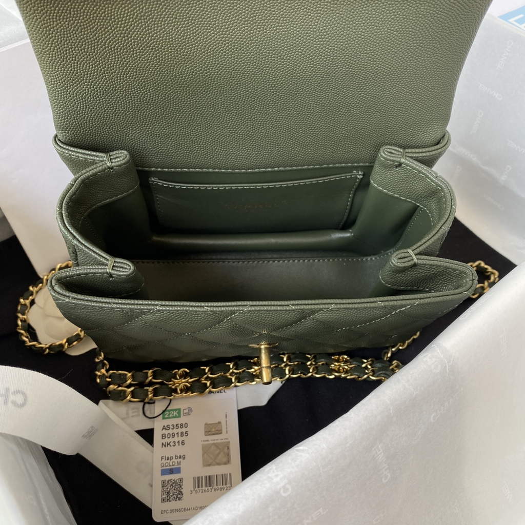Chanel AS3580 Mini Flap Bag Grained Calfskin Gold Green