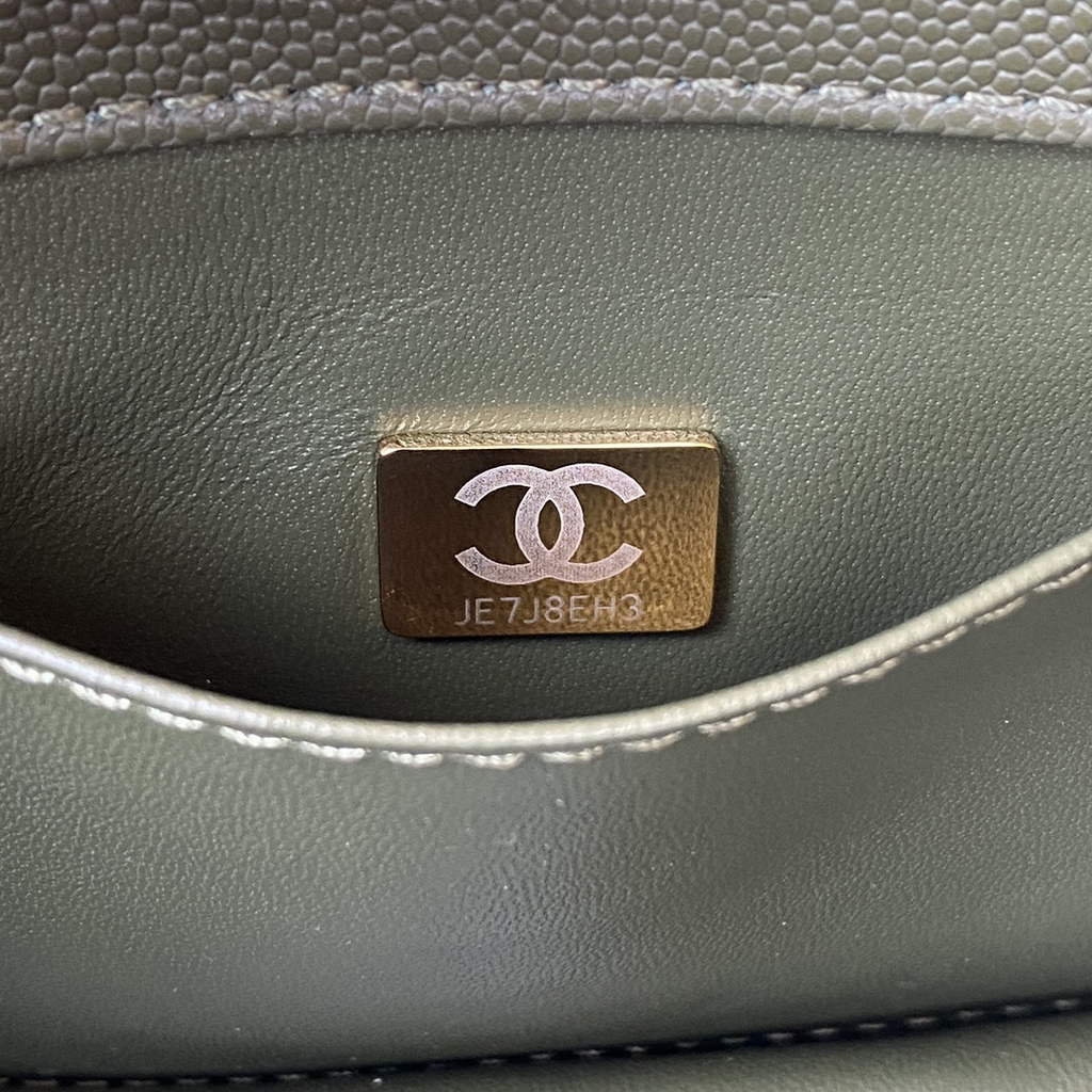 Chanel AS3580 Mini Flap Bag Grained Calfskin Gold Green