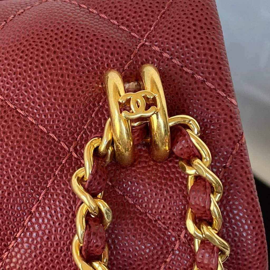 Chanel AS3580 Mini Flap Bag Grained Calfskin Gold Red