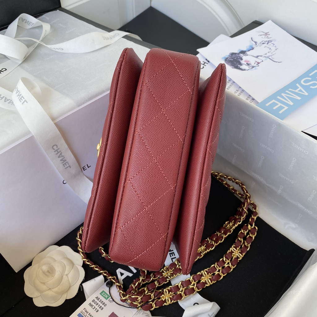 Chanel AS3580 Mini Flap Bag Grained Calfskin Gold Red