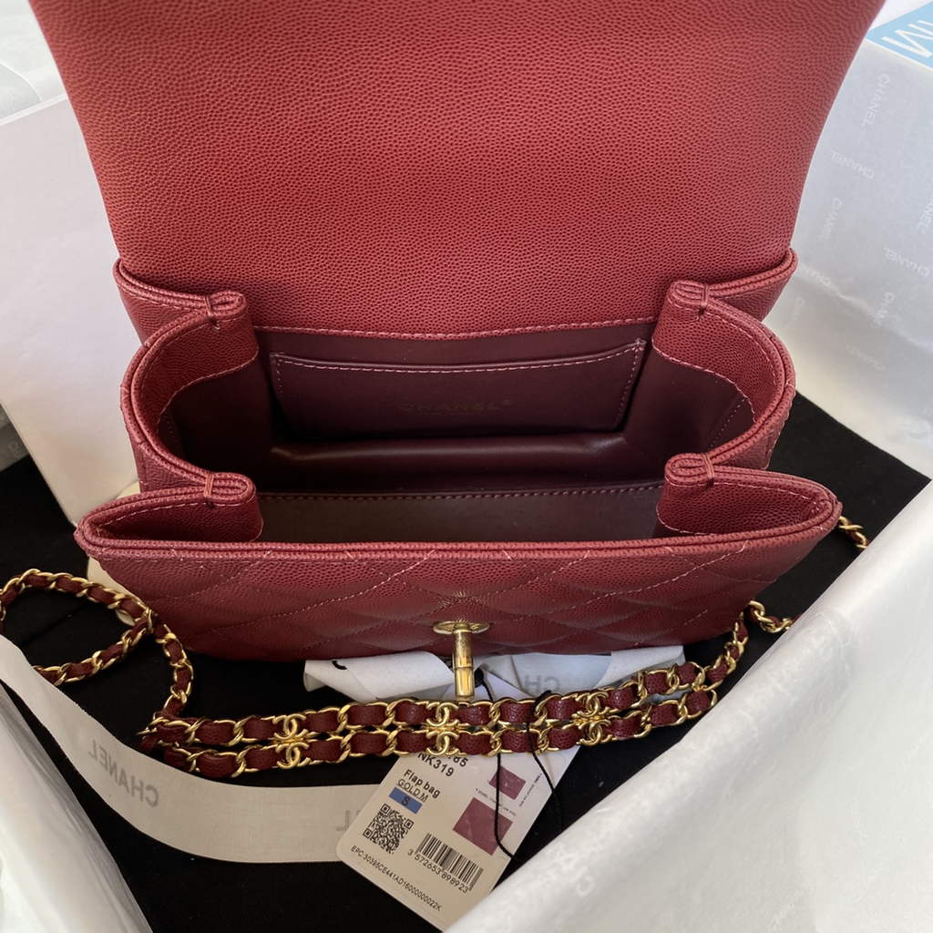 Chanel AS3580 Mini Flap Bag Grained Calfskin Gold Red