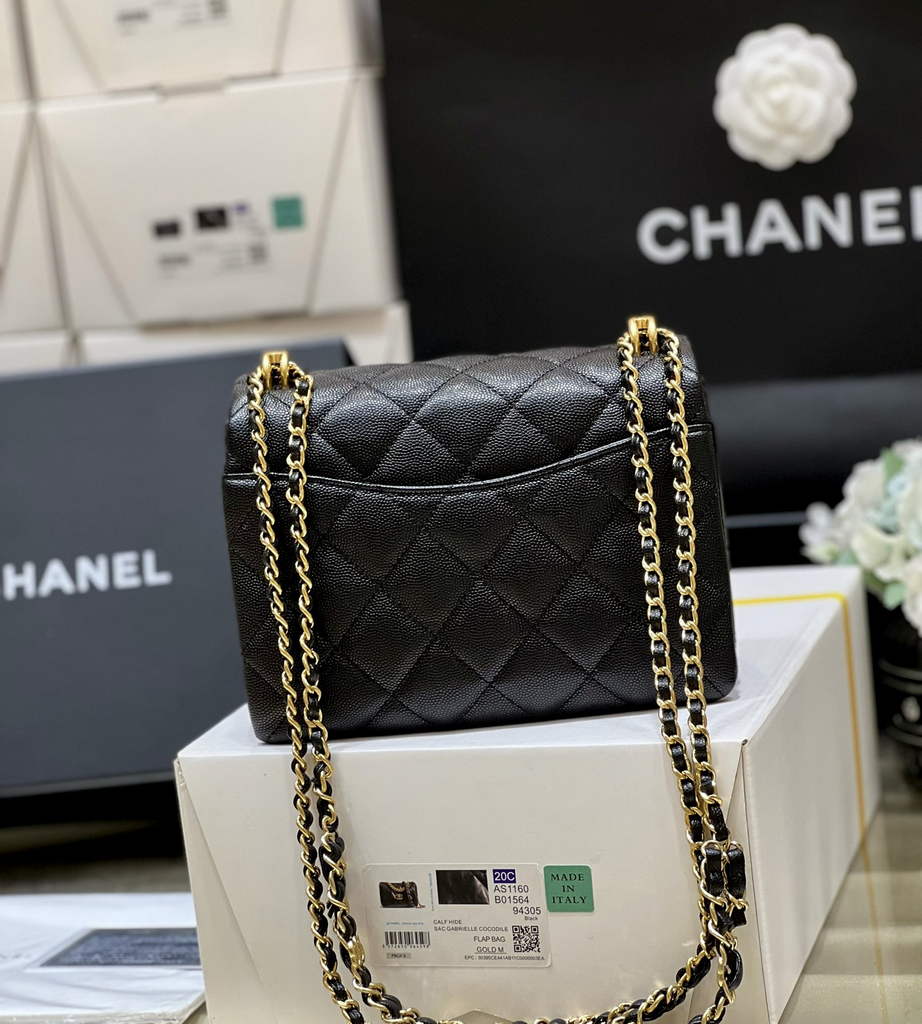 Chanel AS3580 Mini Flap Bag Grained Calfskin Gold Black