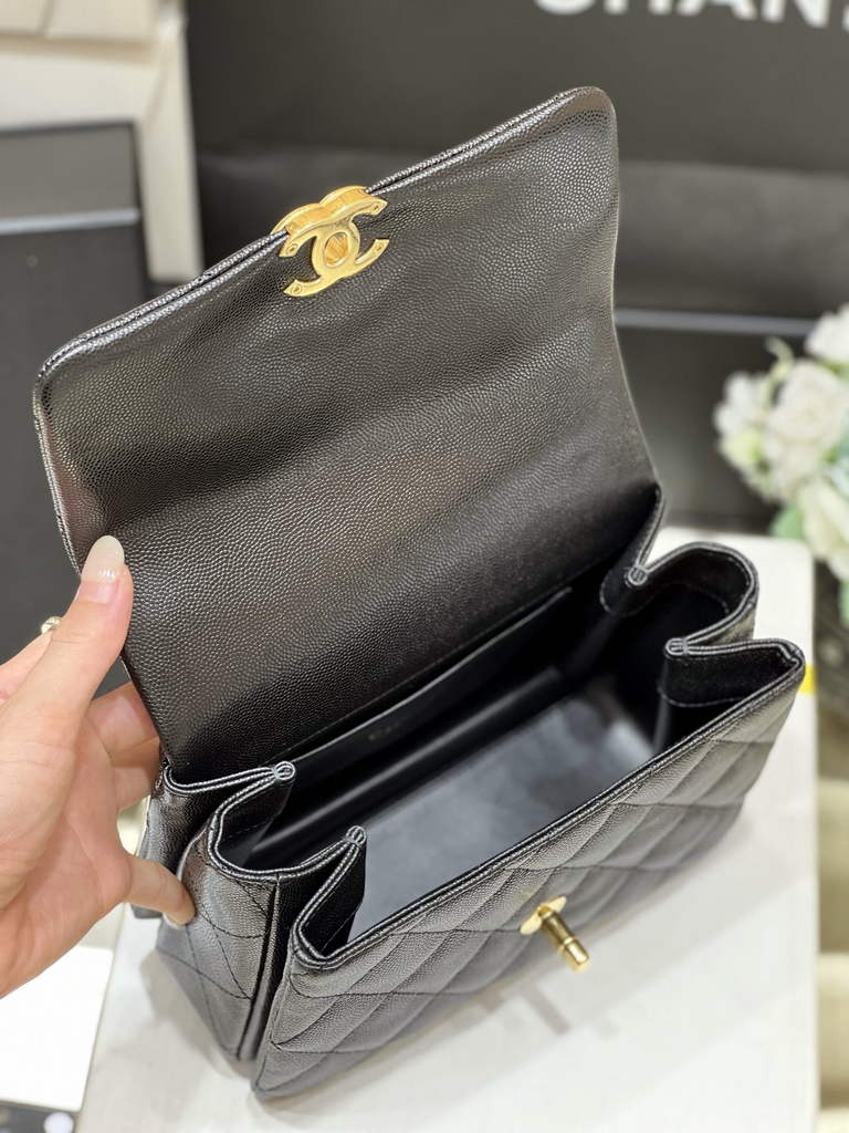Chanel AS3580 Mini Flap Bag Grained Calfskin Gold Black