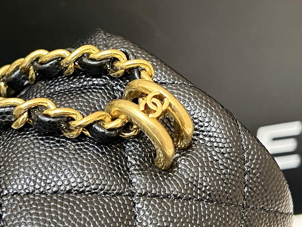 Chanel AS3580 Mini Flap Bag Grained Calfskin Gold Black