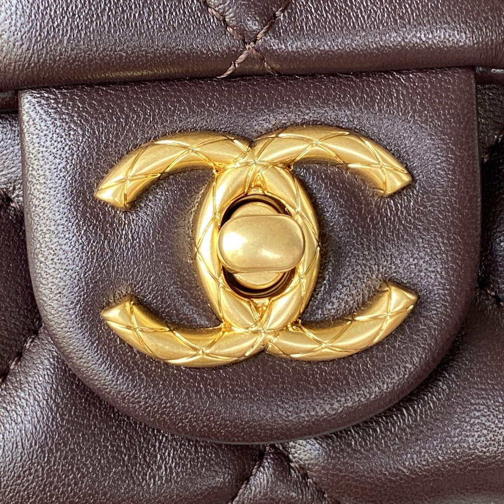 Chanel AS3609 Flap Bag Lambskin Dark Brown