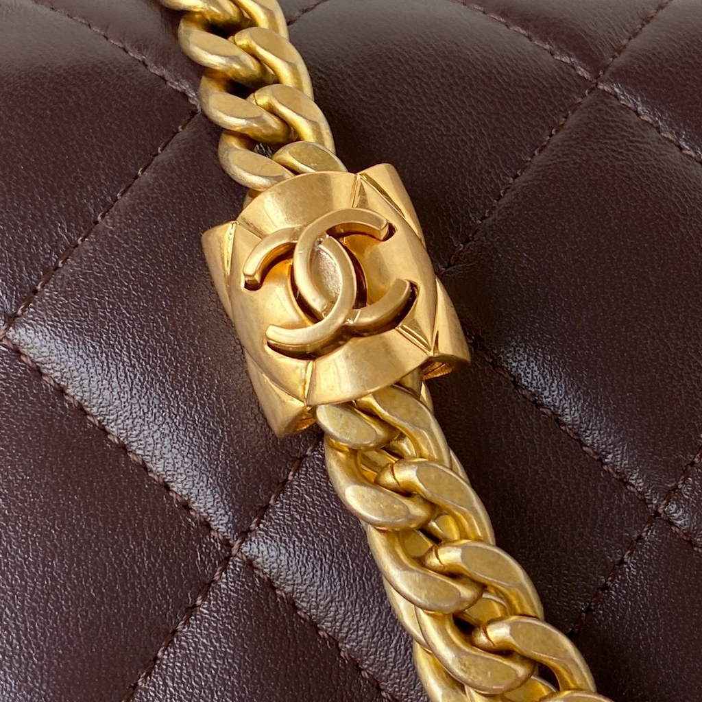Chanel AS3609 Flap Bag Lambskin Dark Brown