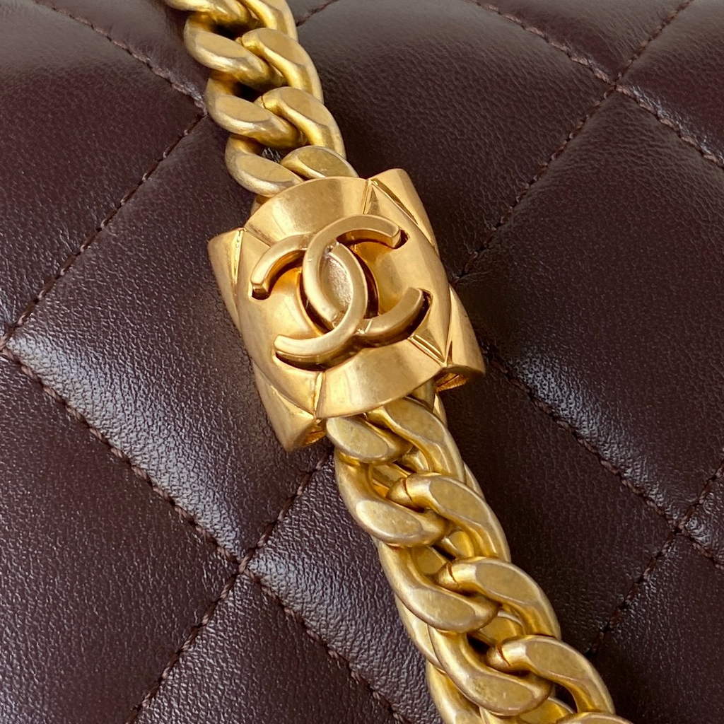 Chanel AS3609 Flap Bag Lambskin Dark Brown