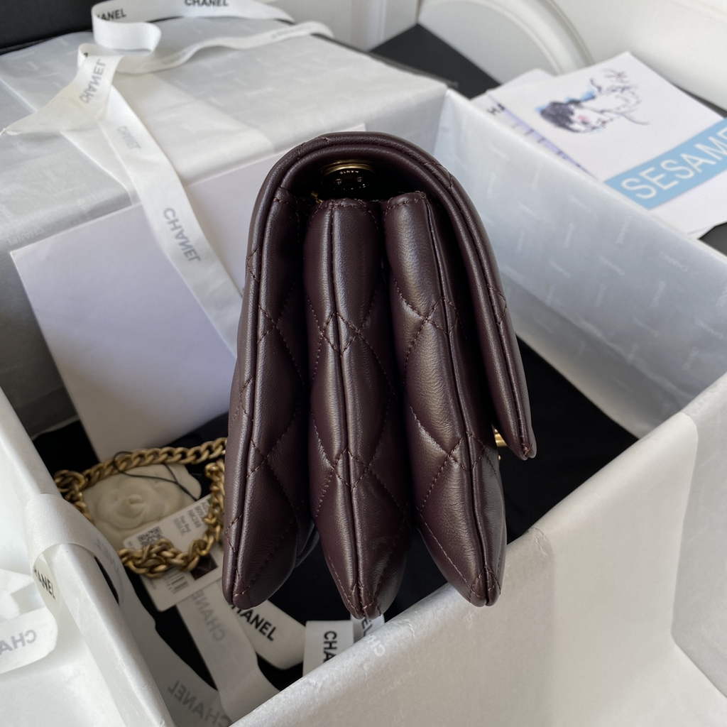 Chanel AS3609 Flap Bag Lambskin Dark Brown