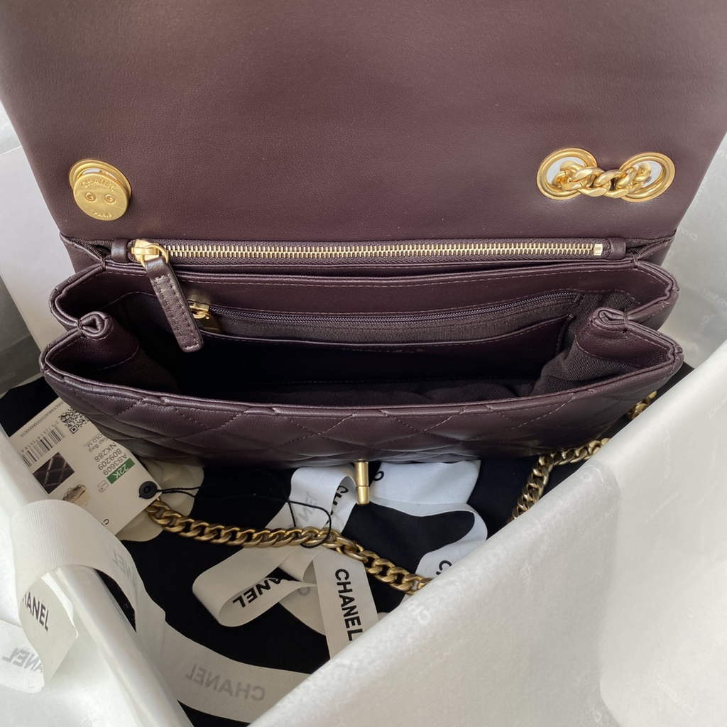 Chanel AS3609 Flap Bag Lambskin Dark Brown