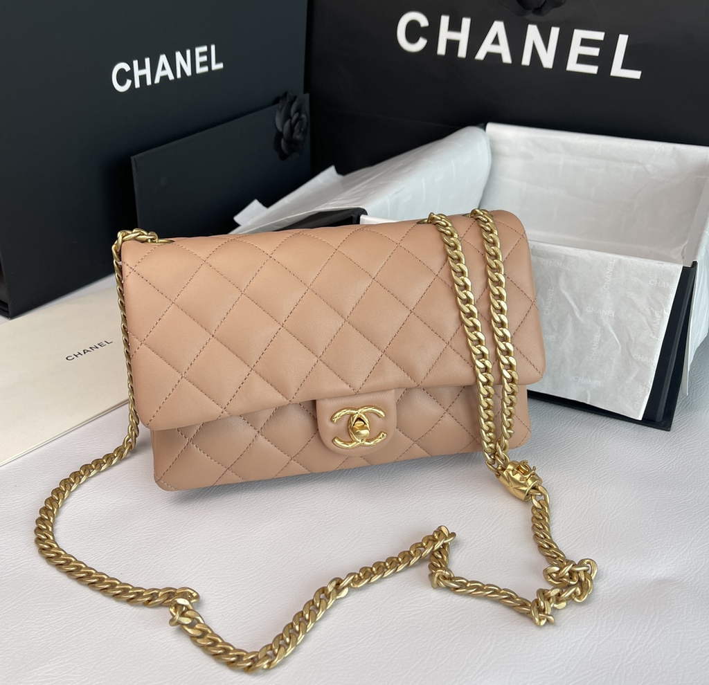 Chanel AS3609 Flap Bag Lambskin Dark Beige