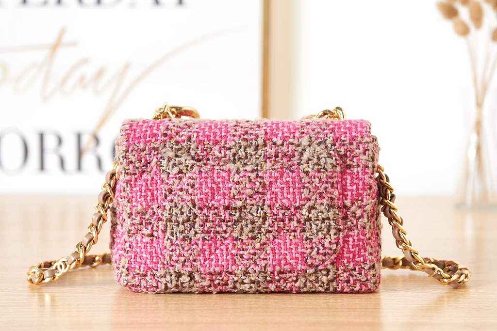 Chanel AS3611 Small Flap Bag Wool tweed gold-tone Pink