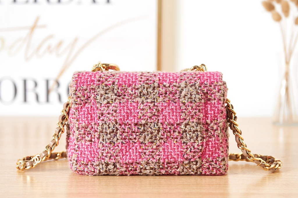 Chanel AS3611 Small Flap Bag Wool tweed gold-tone Pink