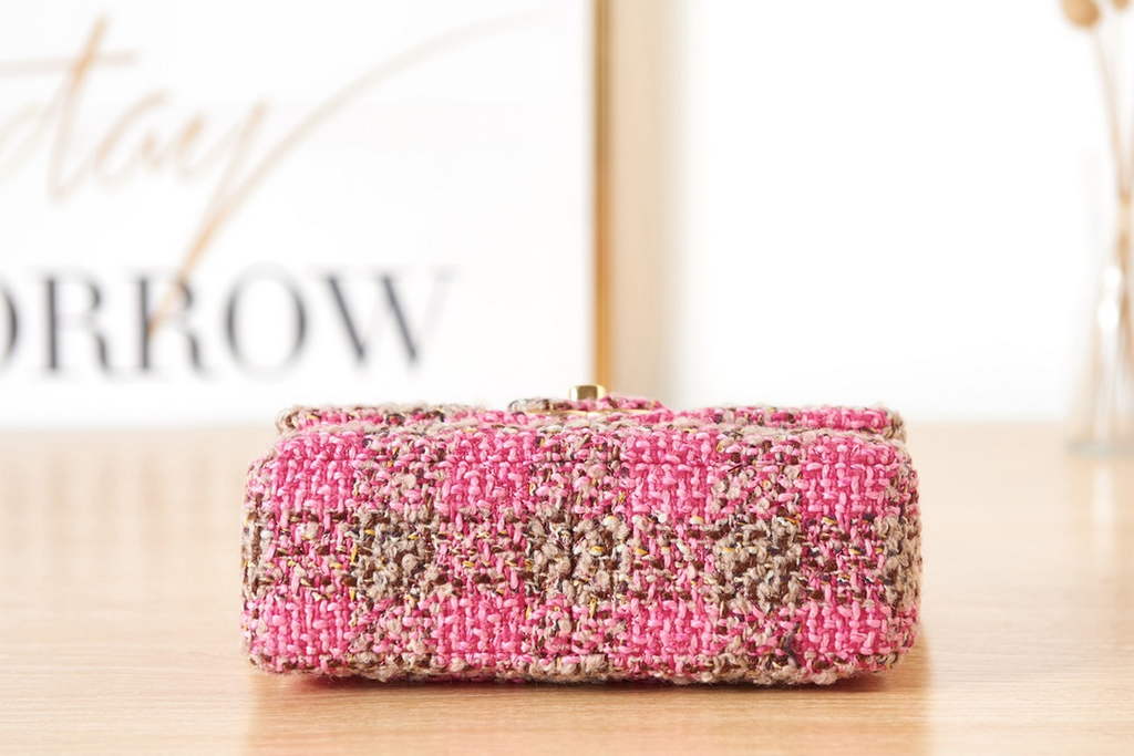 Chanel AS3611 Small Flap Bag Wool tweed gold-tone Pink