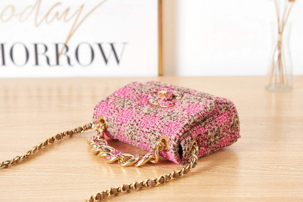 Chanel AS3611 Small Flap Bag Wool tweed gold-tone Pink