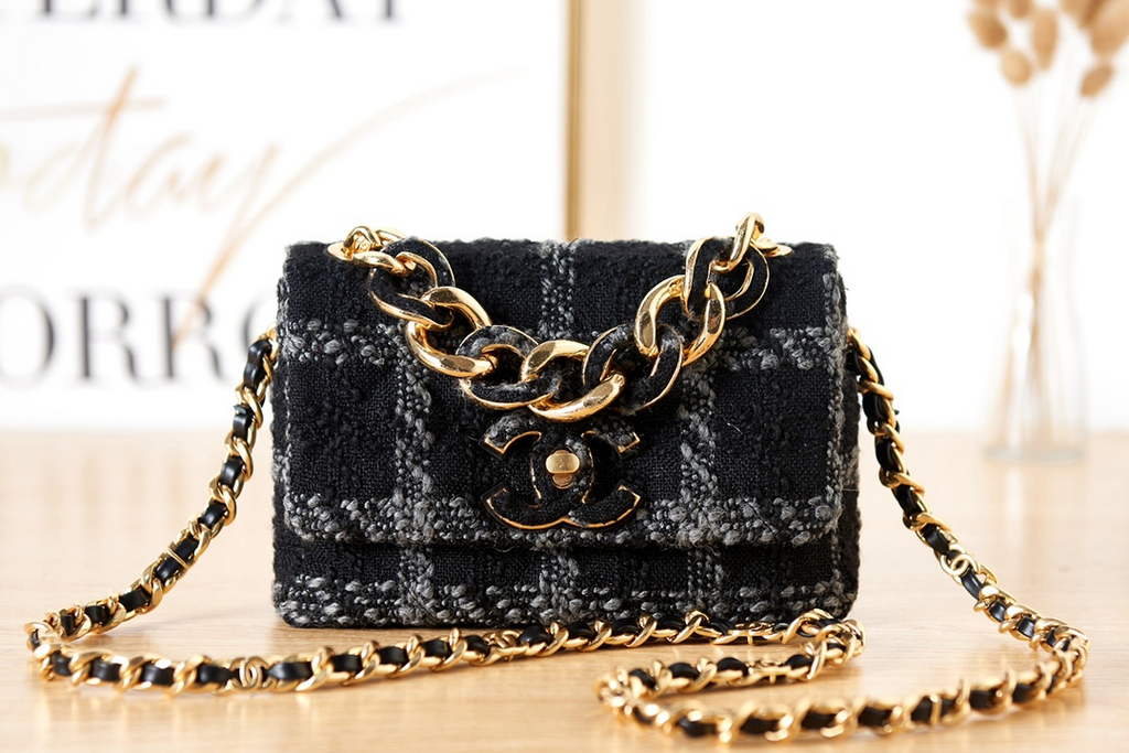 Chanel AS3611 Small Flap Bag Wool tweed gold-tone Black