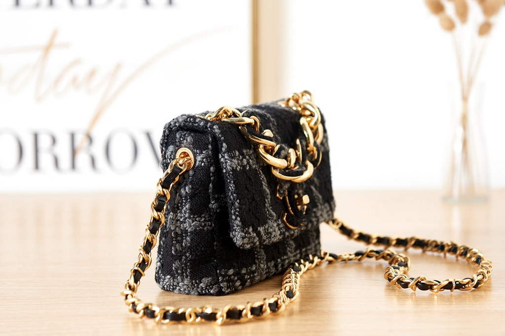 Chanel AS3611 Small Flap Bag Wool tweed gold-tone Black