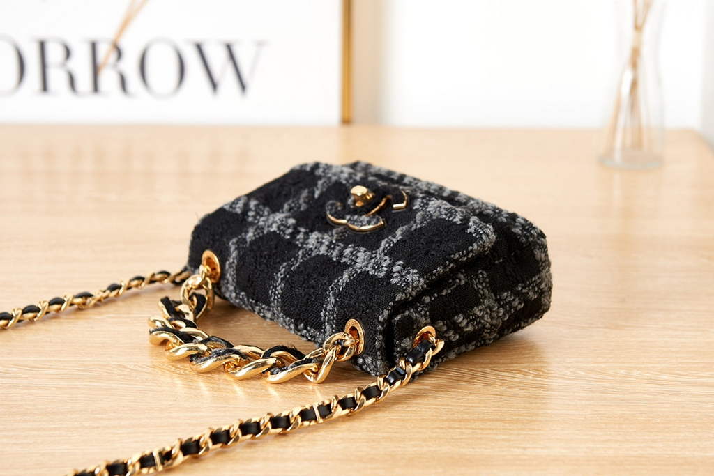 Chanel AS3611 Small Flap Bag Wool tweed gold-tone Black