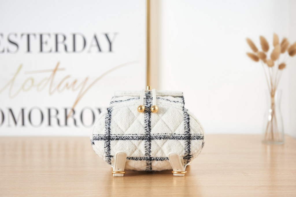 Chanel AS3615 Backpacks Wool tweed gold-tone metal White