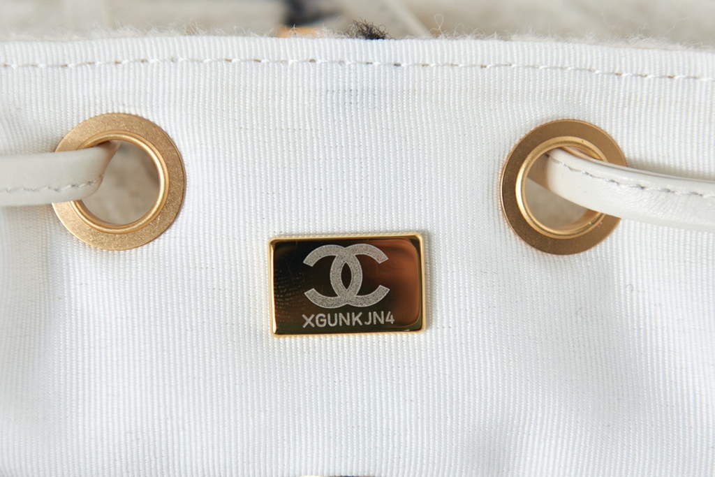 Chanel AS3615 Backpacks Wool tweed gold-tone metal White