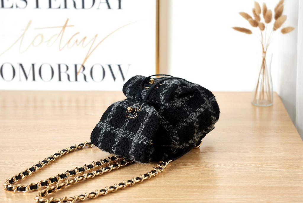 Chanel AS3615 Backpacks Wool tweed gold-tone metal Black