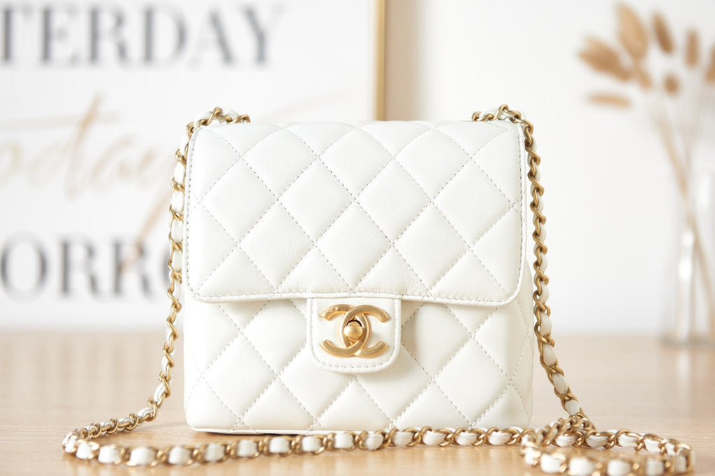 Chanel AS3648 Mini Flap Bag Lambskin Gold-Tone Metal White