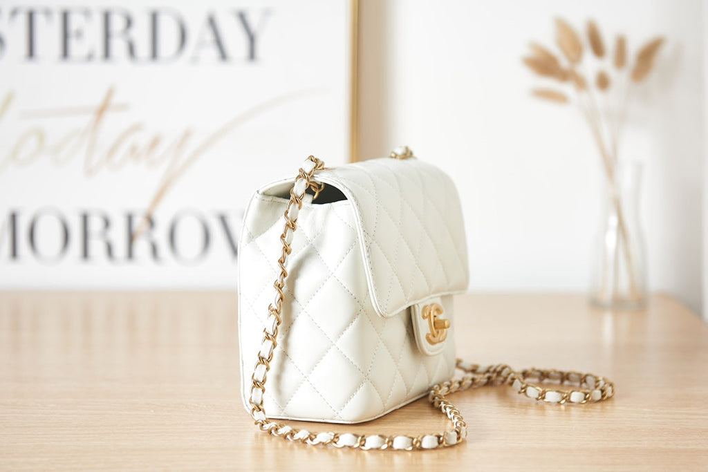 Chanel AS3648 Mini Flap Bag Lambskin Gold-Tone Metal White