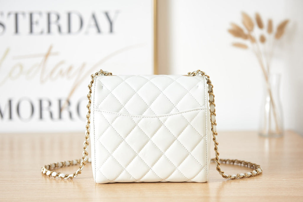 Chanel AS3648 Mini Flap Bag Lambskin Gold-Tone Metal White