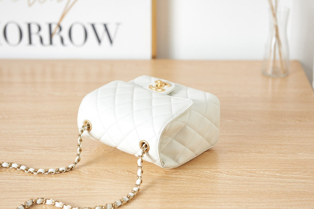 Chanel AS3648 Mini Flap Bag Lambskin Gold-Tone Metal White