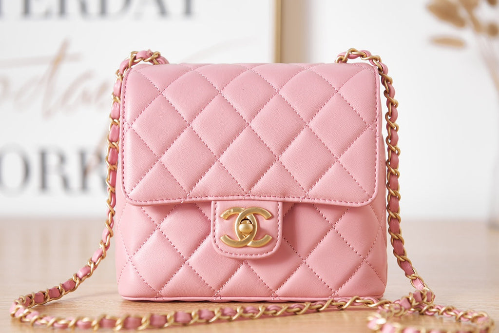 Chanel AS3648 Mini Flap Bag Lambskin Gold-Tone Metal Pink