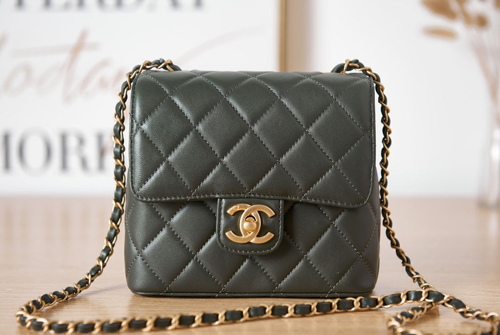 Chanel AS3648 Mini Flap Bag Lambskin Gold-Tone Metal Green