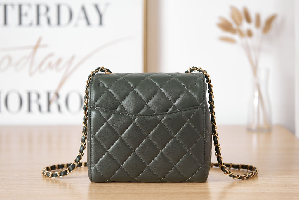 Chanel AS3648 Mini Flap Bag Lambskin Gold-Tone Metal Green