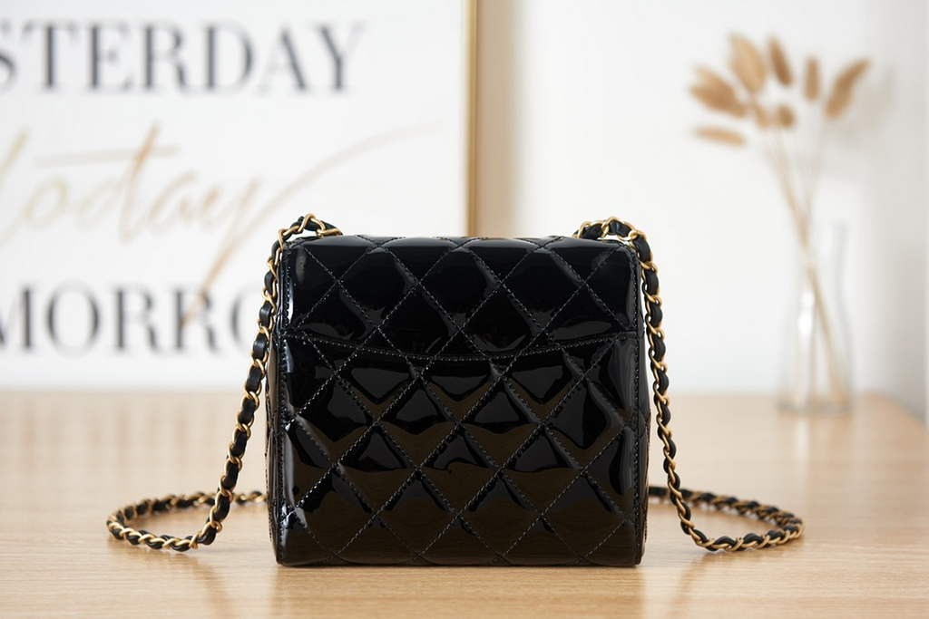 Chanel AS3648 Mini Flap Bag Patent Calfskin Gold-Tone Metal Black