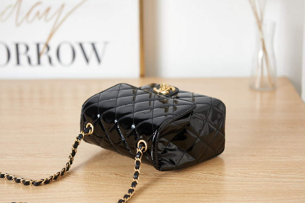 Chanel AS3648 Mini Flap Bag Patent Calfskin Gold-Tone Metal Black