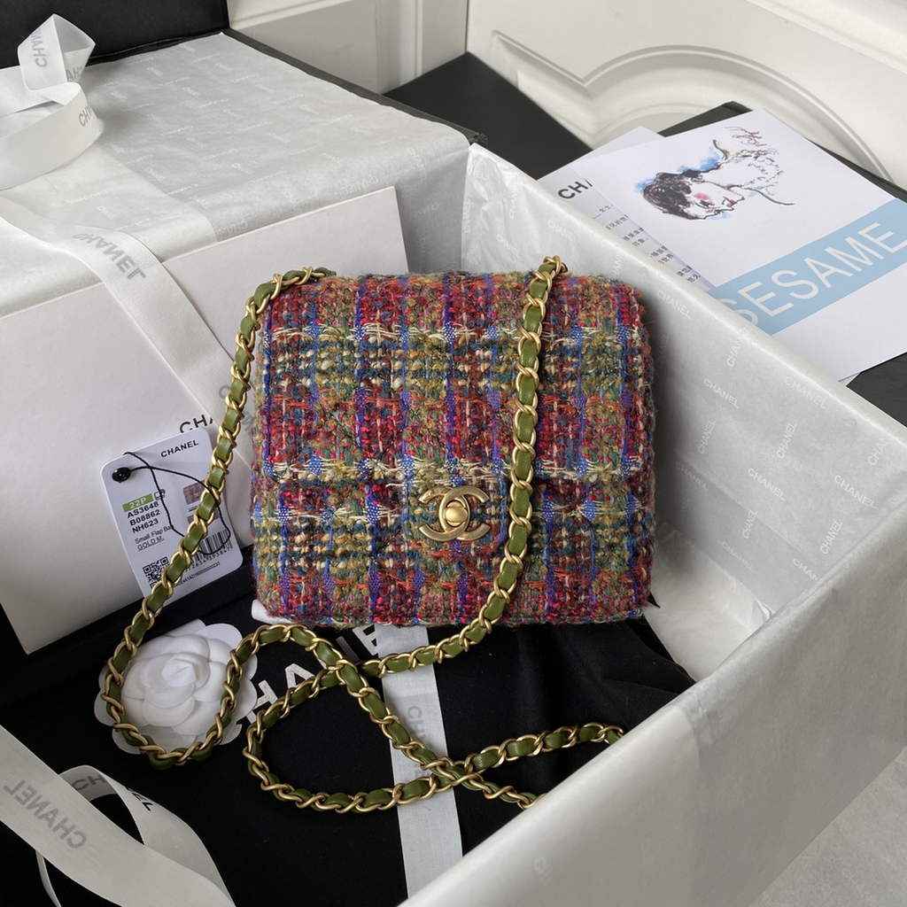 Chanel AS3648 Mini Flap Bag Tweed Gold-Tone Metal Multicolor