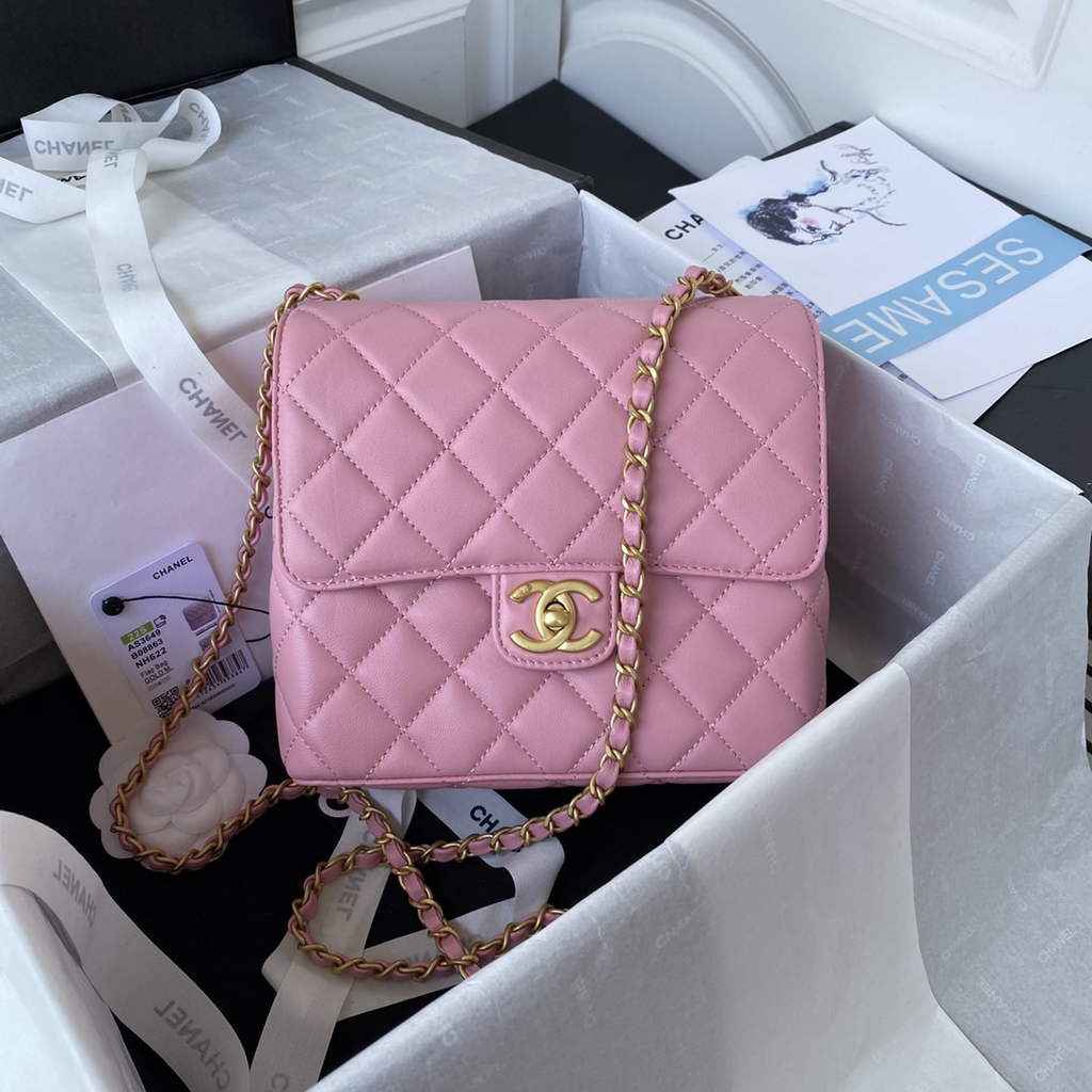 Chanel AS3649 Small Flap Bag Lambskin Gold-Tone Metal Pink