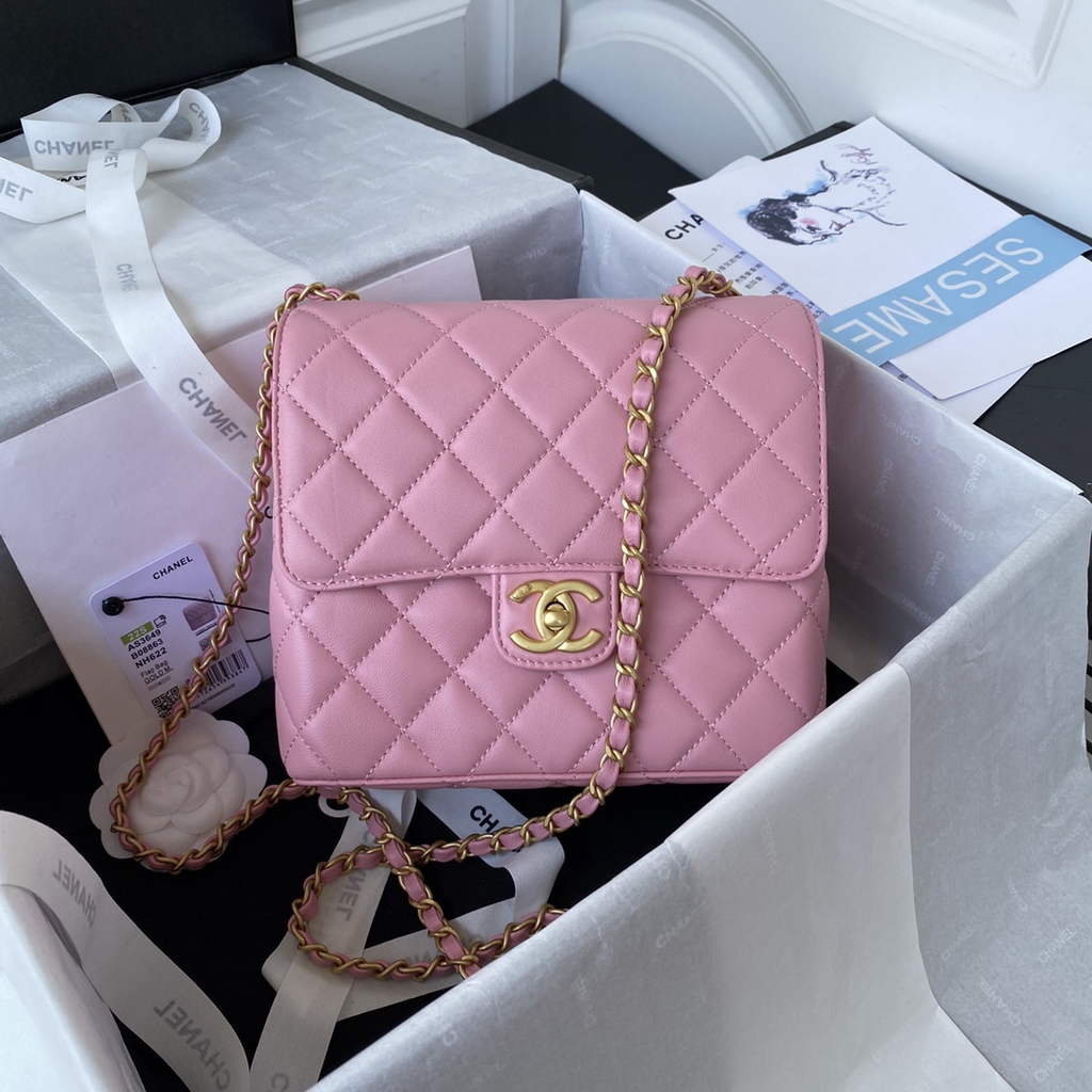 Chanel AS3649 Small Flap Bag Lambskin Gold-Tone Metal Pink