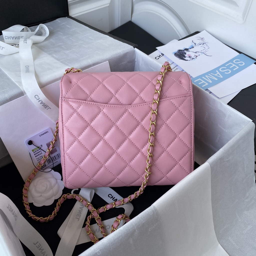 Chanel AS3649 Small Flap Bag Lambskin Gold-Tone Metal Pink