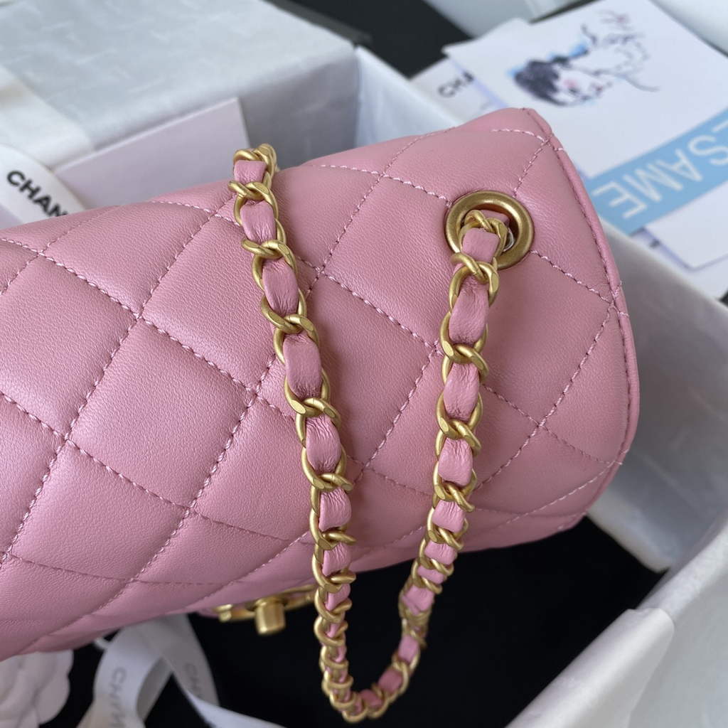 Chanel AS3649 Small Flap Bag Lambskin Gold-Tone Metal Pink